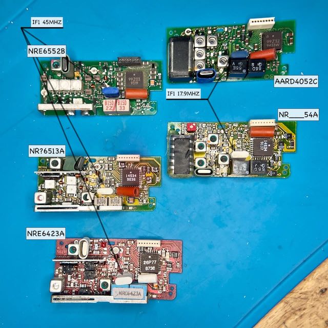 Pager receiver/decoder boards: NRE6552B, NR?6513A, NRE6423A, AARD4052C, NE___54A.
